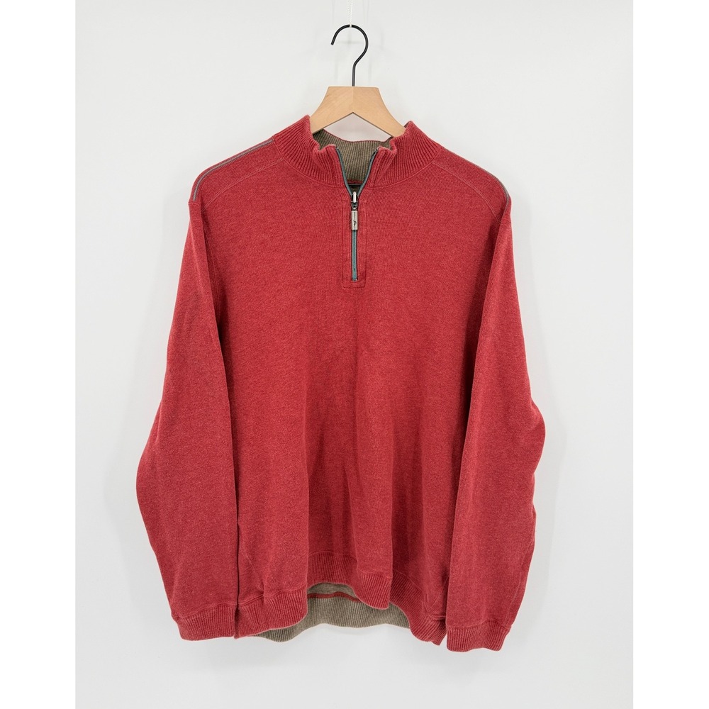 Tommy Bahama Quarter Zip Sweater Mens L Coastal Dadcore Preppy Layering Outdoor